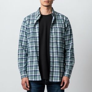 J.Crew Factory Blue Green Plaid Flex Oxford Button Down Shirt Slim M